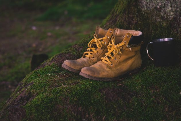 Fitness activity- Walking boots on a log